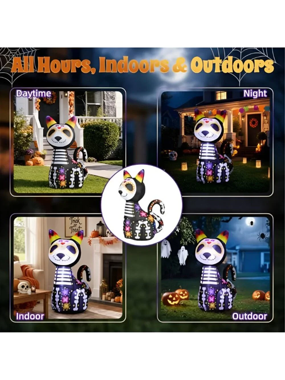 4.4FT Halloween Inflatables Outdoor Decoration, Day of The Dead Black Cat